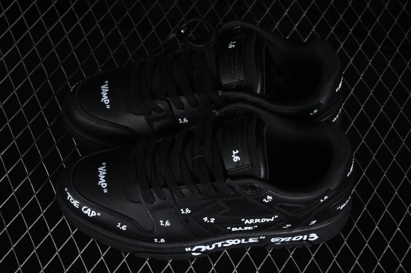 Off-White Out of Office Low-Top Skate Shoes in Black and White with Lettering - AJD4