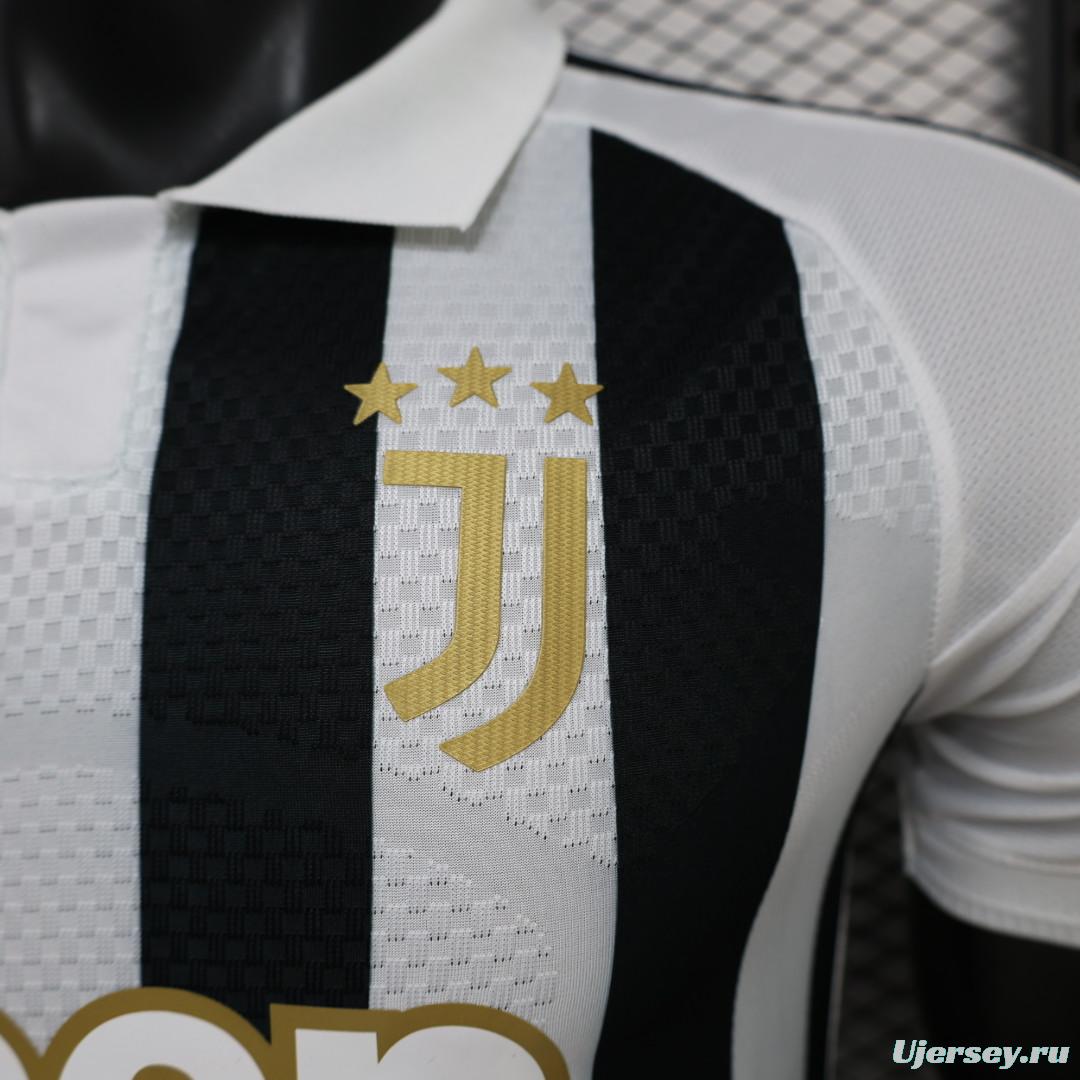 Player Version 26/27 Juventus Black & White Stripe Gold Detail Home Jersey