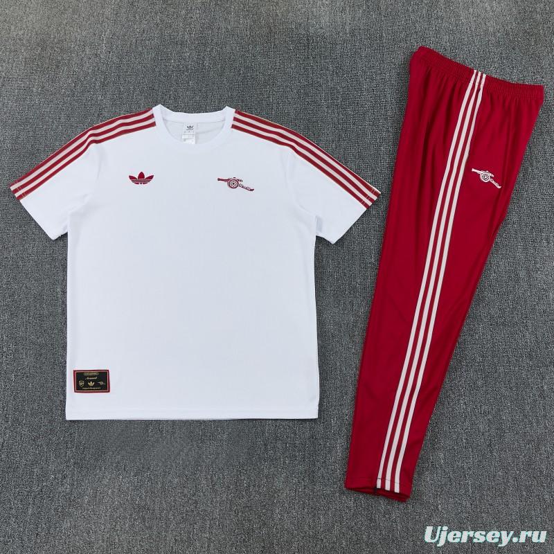 26/27 Arsenal White & Red Short Sleeve Tracksuit + Long Pants
