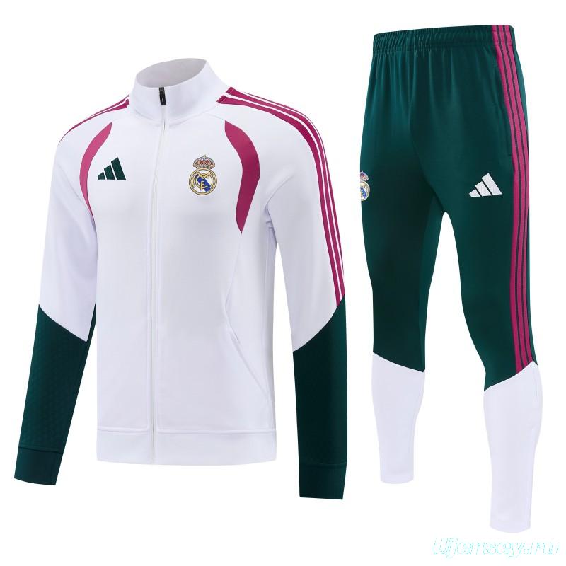 26/27 Real Madrid White & Dark Green Full Zipper Jacket Tracksuit + Long Pants