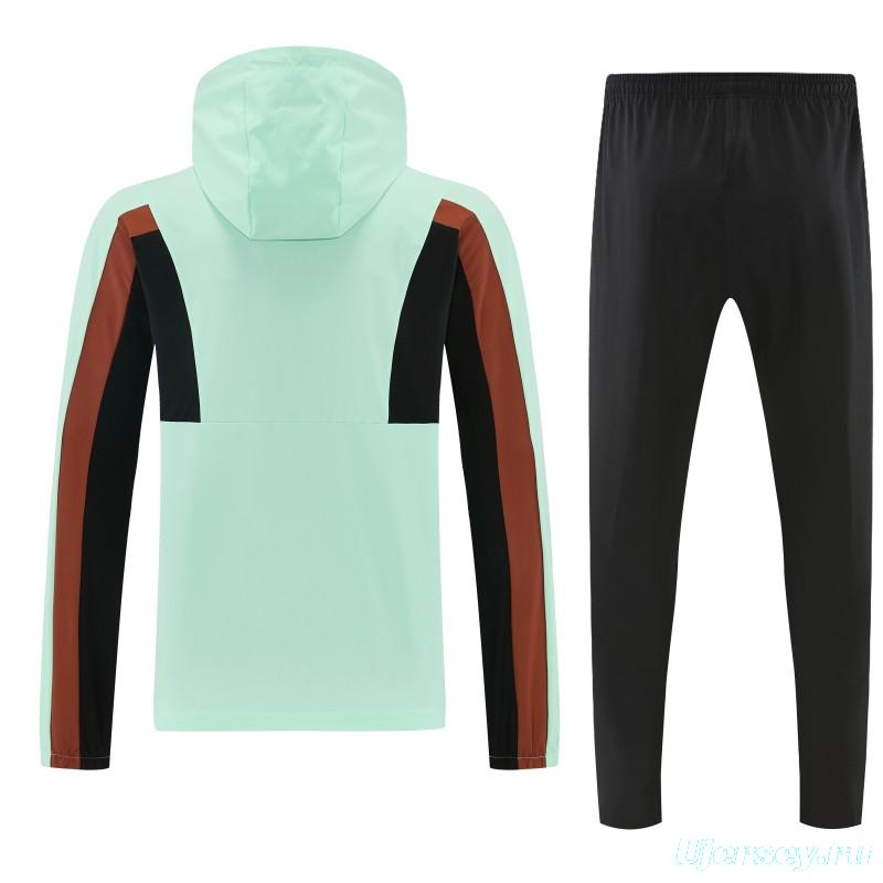 26/27 France Light Green Full Zipper Hooded Jacket Tracksuit + Long Pants