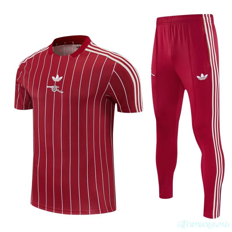 26/27 Arsenal Red Stripes Short Sleeve Tracksuit + Long Pants