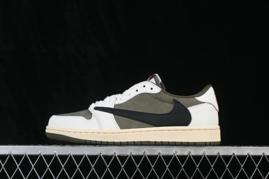 Nike Air Jordan 1 Low OG Travis Scott Reverse Swoosh Premium Leather Sneakers - DM7866-200