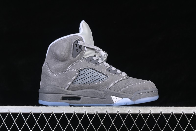 Nike Air Jordan 5 Retro Wolf Grey High-Top Basketball Shoes with Premium Leather Upper and Visible Air Cushioning - DD0587-002