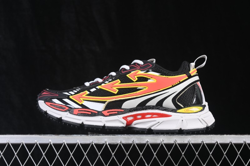 Off-White c/o Virgil Abloh Retro Running Shoes Black Silver Red - AJF6