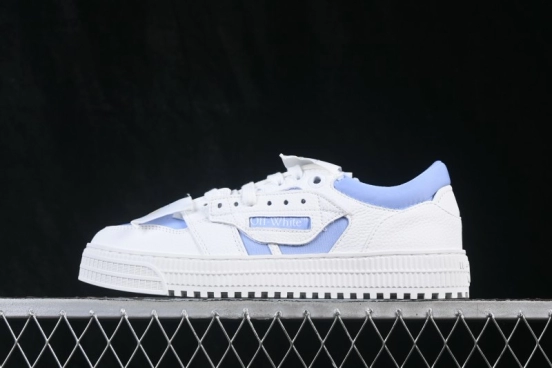 Off-White 3.0 Court Round-Toe Lace-Up Low-Top Casual Skate Shoes White Blue - AJD4