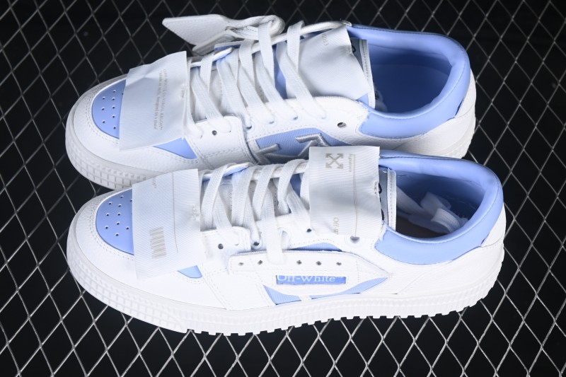 Off-White 3.0 Court Round-Toe Lace-Up Low-Top Casual Skate Shoes White Blue - AJD4