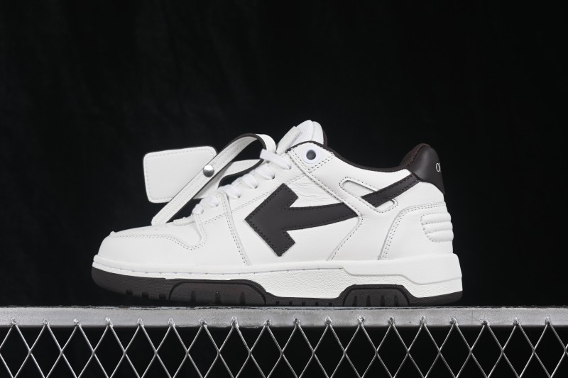 Off-White Out of Office Low-Top Fashion Skate Shoes in White and Brown - WME5