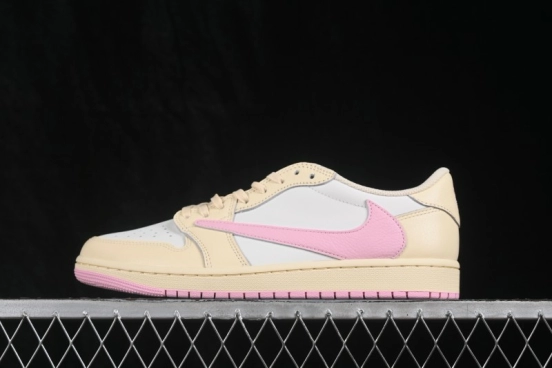 Nike Air Jordan 1 Low OG Travis Scott Reverse Swoosh Premium Full-Grain Leather Sneakers - IQ7604-100