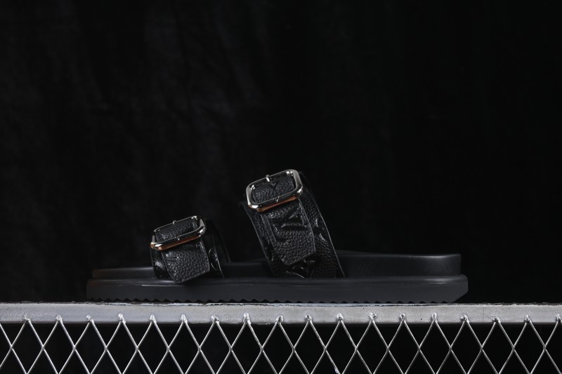 Louis Vuitton Venice Comfort Calfskin Suede Round-Toe Slide Sandals