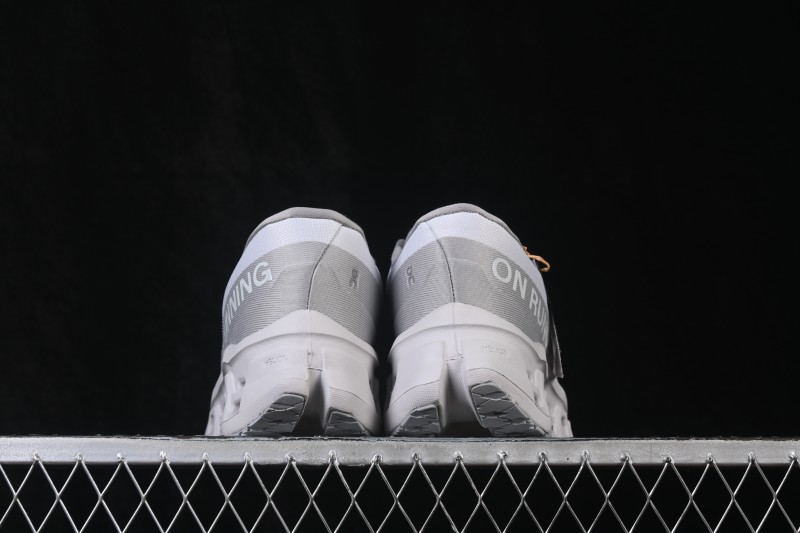 On Cloudmonster 3 Cushioned Running Shoes – White/Grey with Silver-Grey Logo