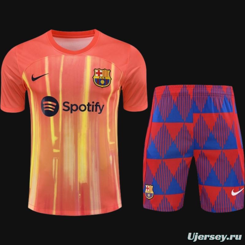 23-24  Barcelona Orange Short Sleeve Jersey+Shorts