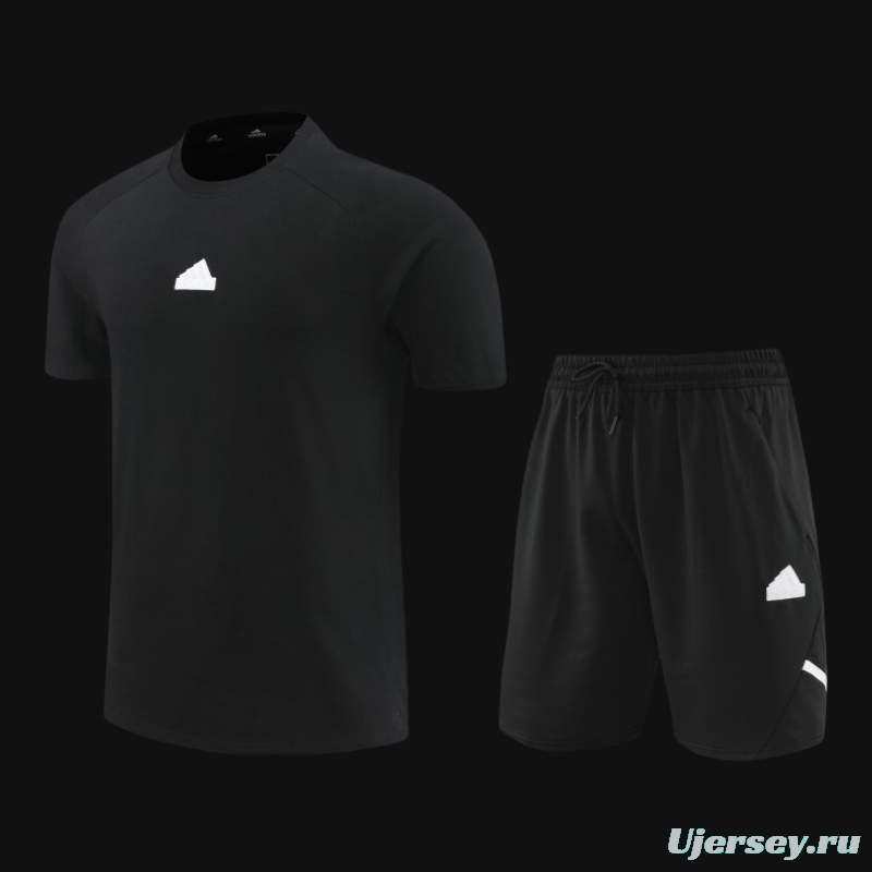 23/24 Adidas Black Cotton Short Sleeve Jersey+Shorts