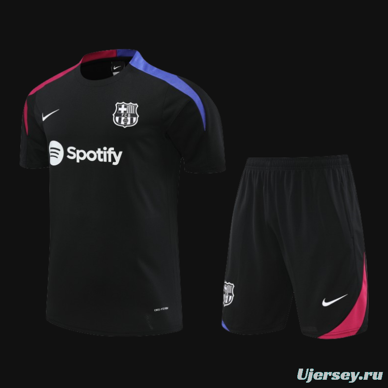 23/24 Barcelona Black Cotton Short Sleeve Jersey+Shorts