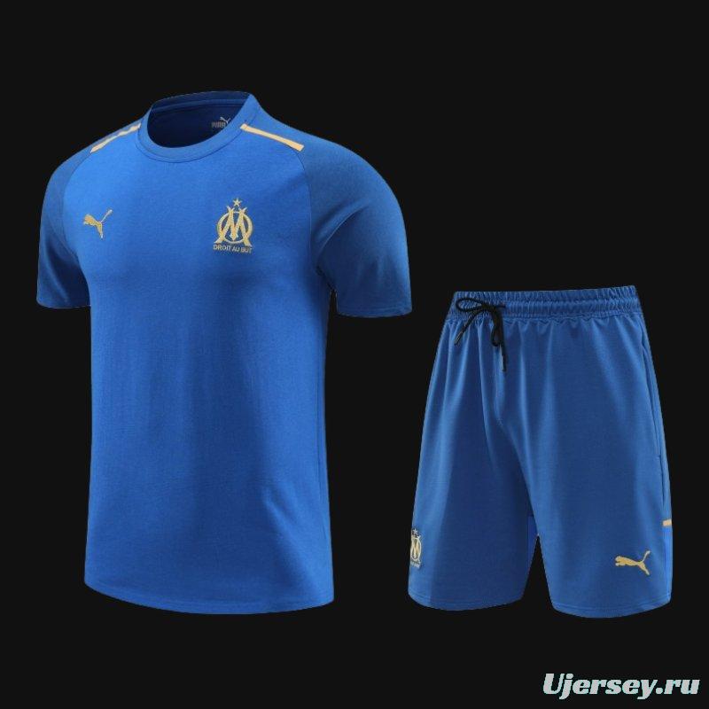 23/24 Olympique Marseille Blue Cotton Short Sleeve Jersey+Shorts