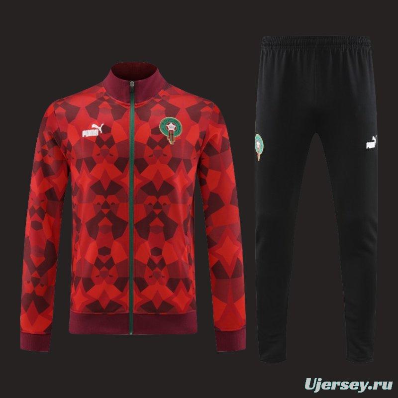 2024 Morocco Red  Full Zipper Hoodie Jacket+Pants