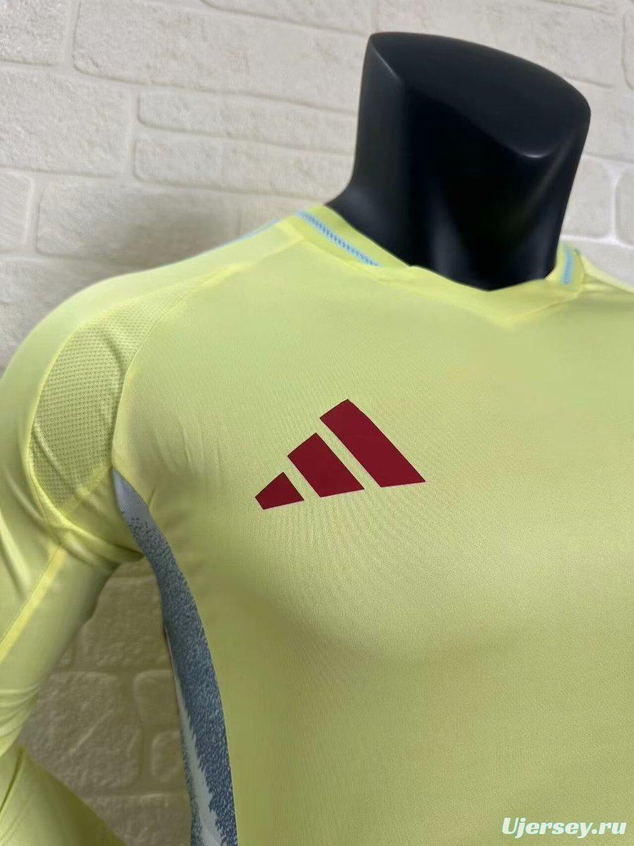 Player Version 2024 Spain Away Yellow Long Sleeve Jersey