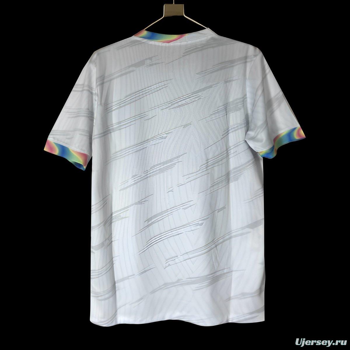 25/26 Barcelona White Nike Football Jersey with Spotify Sponsorship and Rainbow Accents