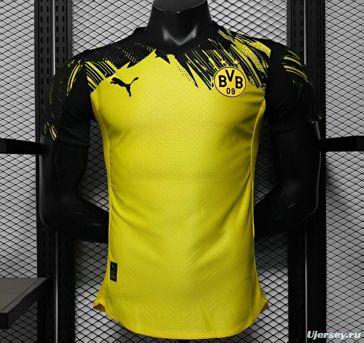 Player Version 25/26 Borussia Dortmund Home Yellow with Black Brush Stroke Jersey