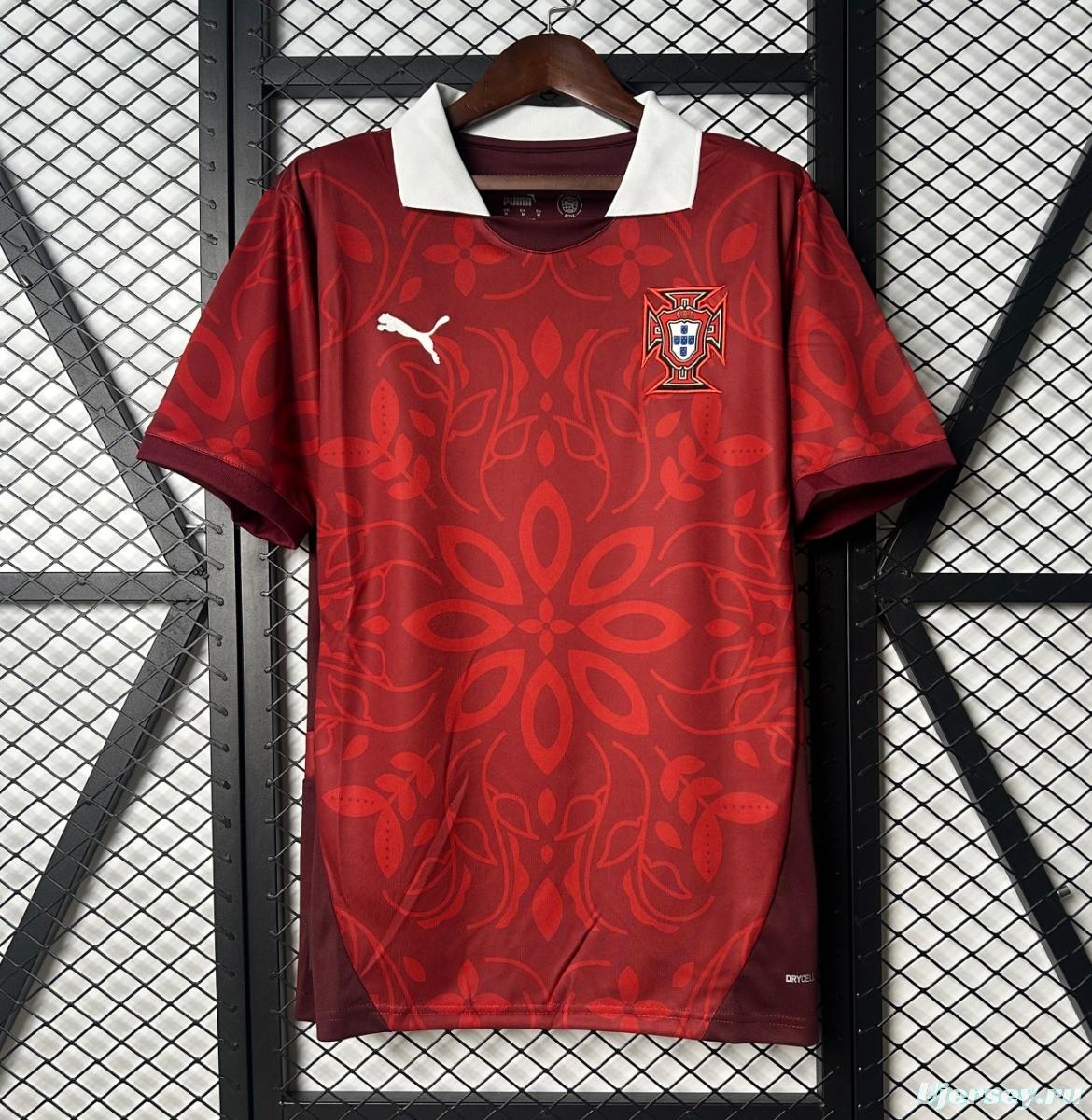 2025 Portugal National Team Burgundy with Floral Pattern Jersey
