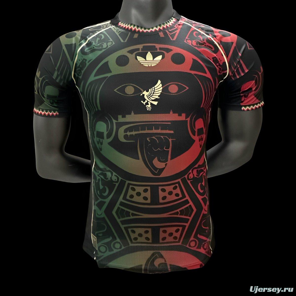 Player Version 2025 Mexico Black with Red-Green Aztec Pattern Jersey