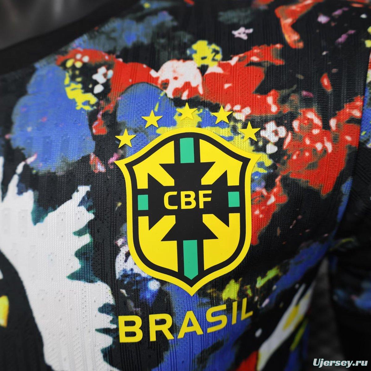 Player Version 2025 Brazil Black with Jesus Christ Artwork Jersey