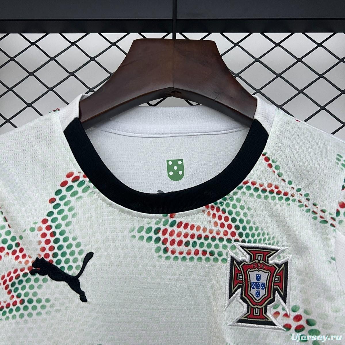 2025 Kids Portugal Away White Long Sleeve Jersey