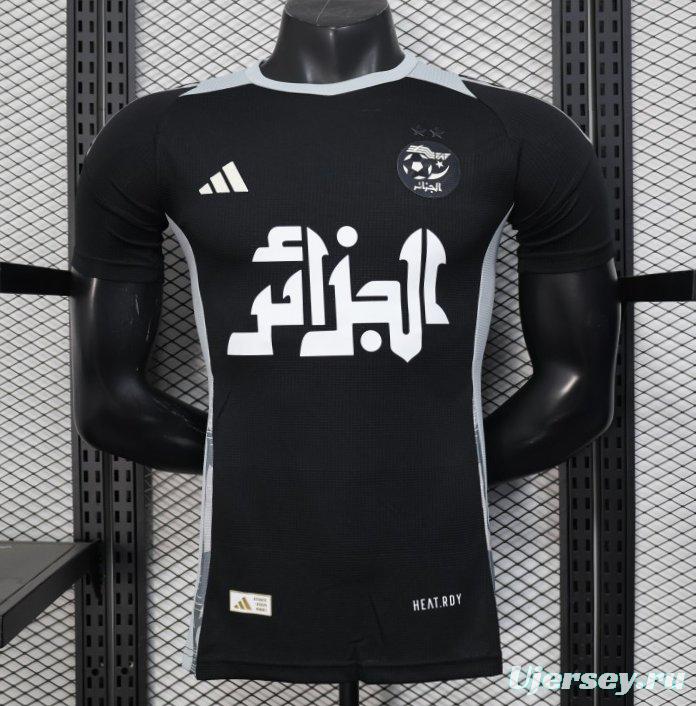 Player Version 2025 Algeria Black with White Arabic Sponsor Jersey
