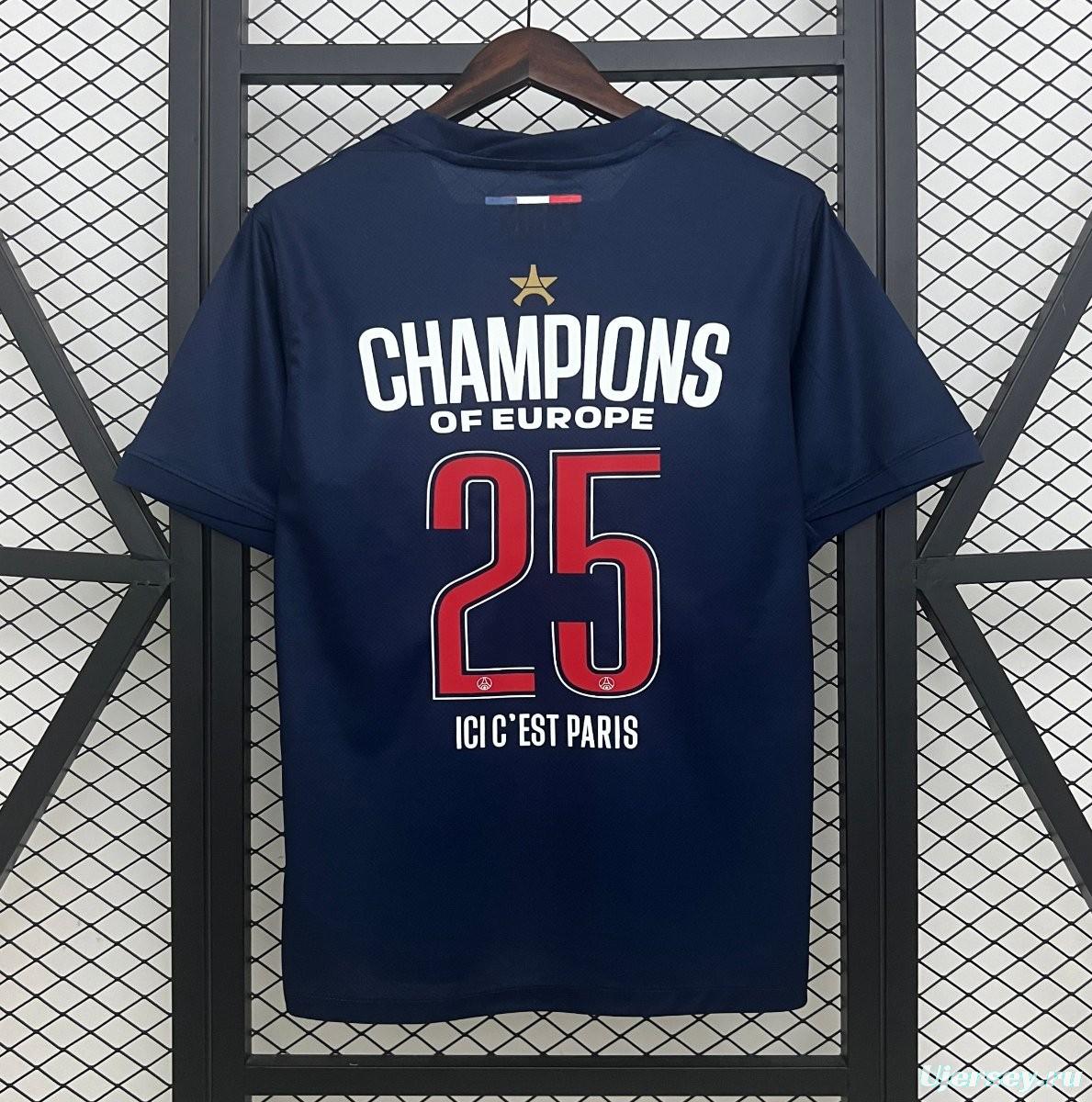 1 Star 24/25 PSG Home Jersey With 25 Champions Printing