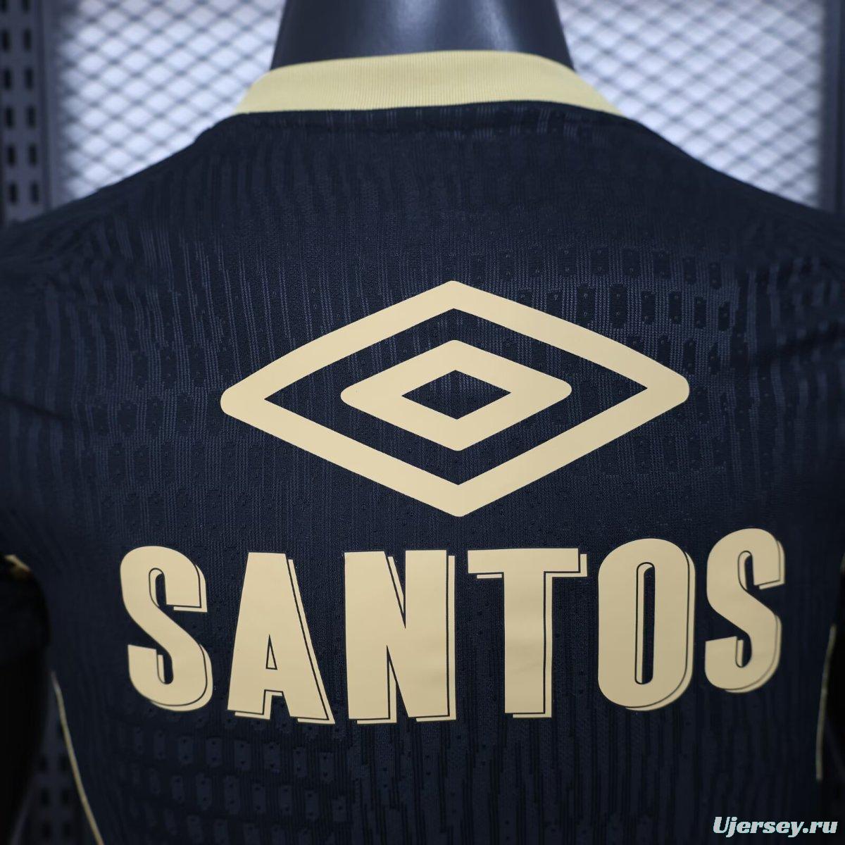 Player Version 25/26 Santos FC Black with Textured Pattern Jersey With Full Sponsors