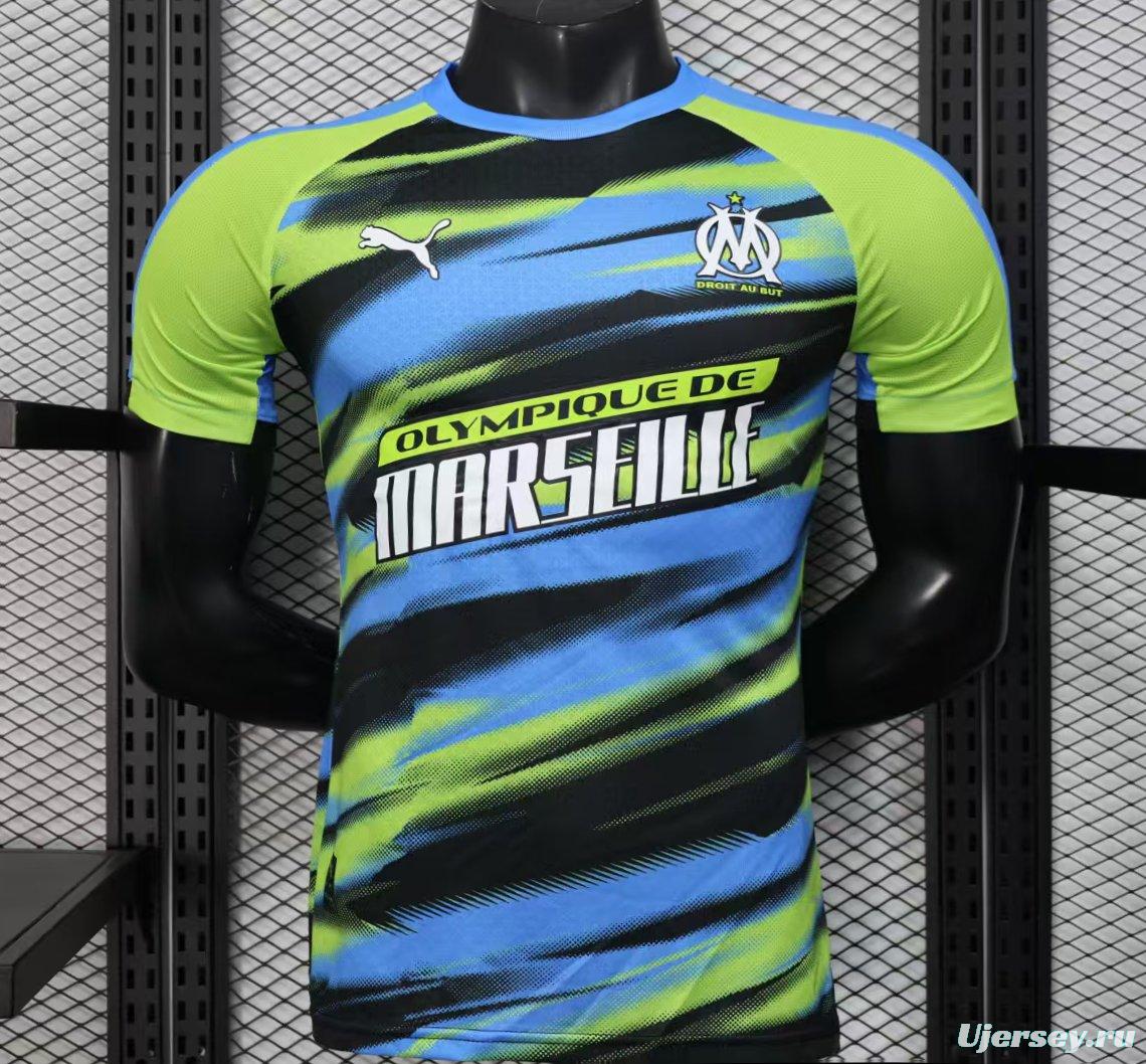 Player Version 25/26 Olympique de Marseille Neon Green Blue Black Gradient Stripe Jersey