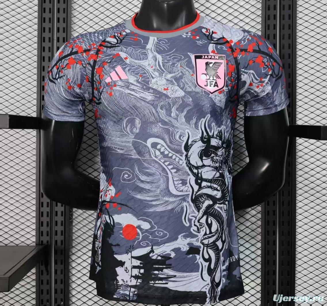 Player Version 2025 Japan Gray with Traditional Dragon and Cherry Blossom Pattern Jersey