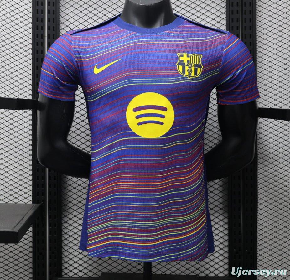 Player Version 25/26 FC Barcelona Blue with Colorful Wave Stripes Jersey