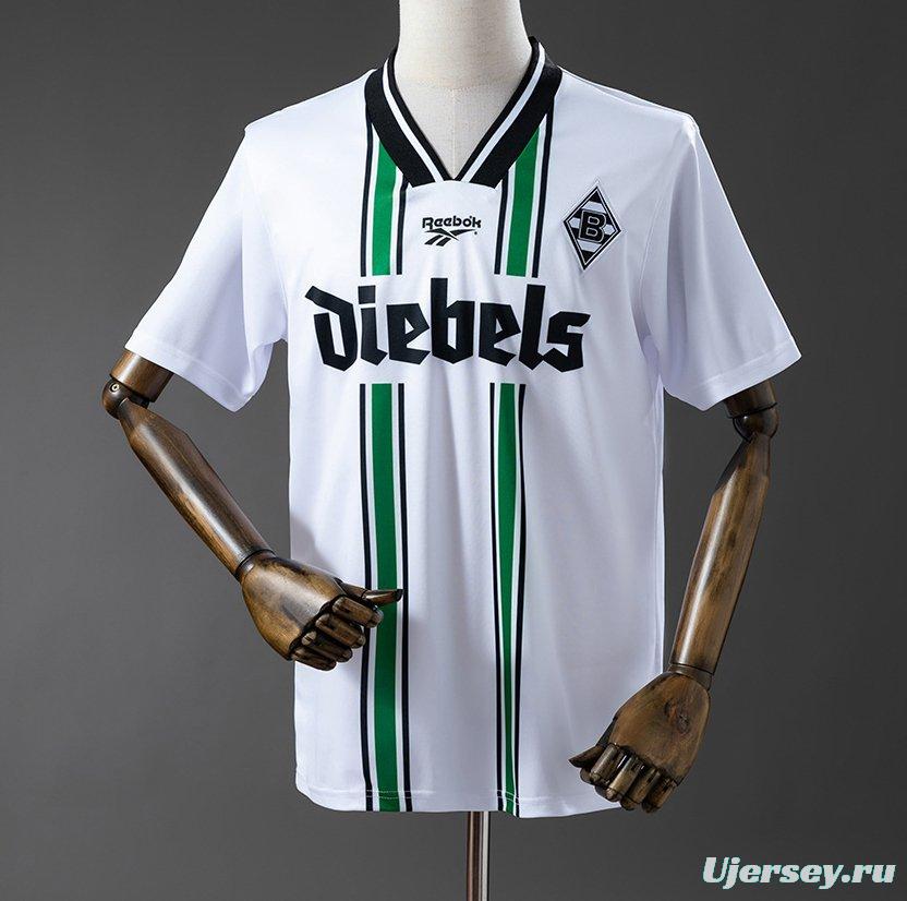 96/97 Borussia Mönchengladbach Home White with Black and Green Vertical Stripes Jersey