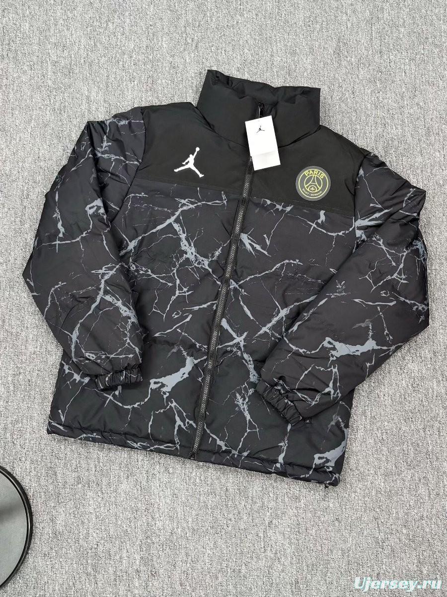 25/26 PSG Black with White Marble Pattern Jordan Jacket