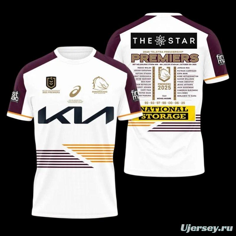 25/26 Brisbane Broncos White with Maroon Sleeves and Diagonal Geometric Stripes  Champion Jersey
