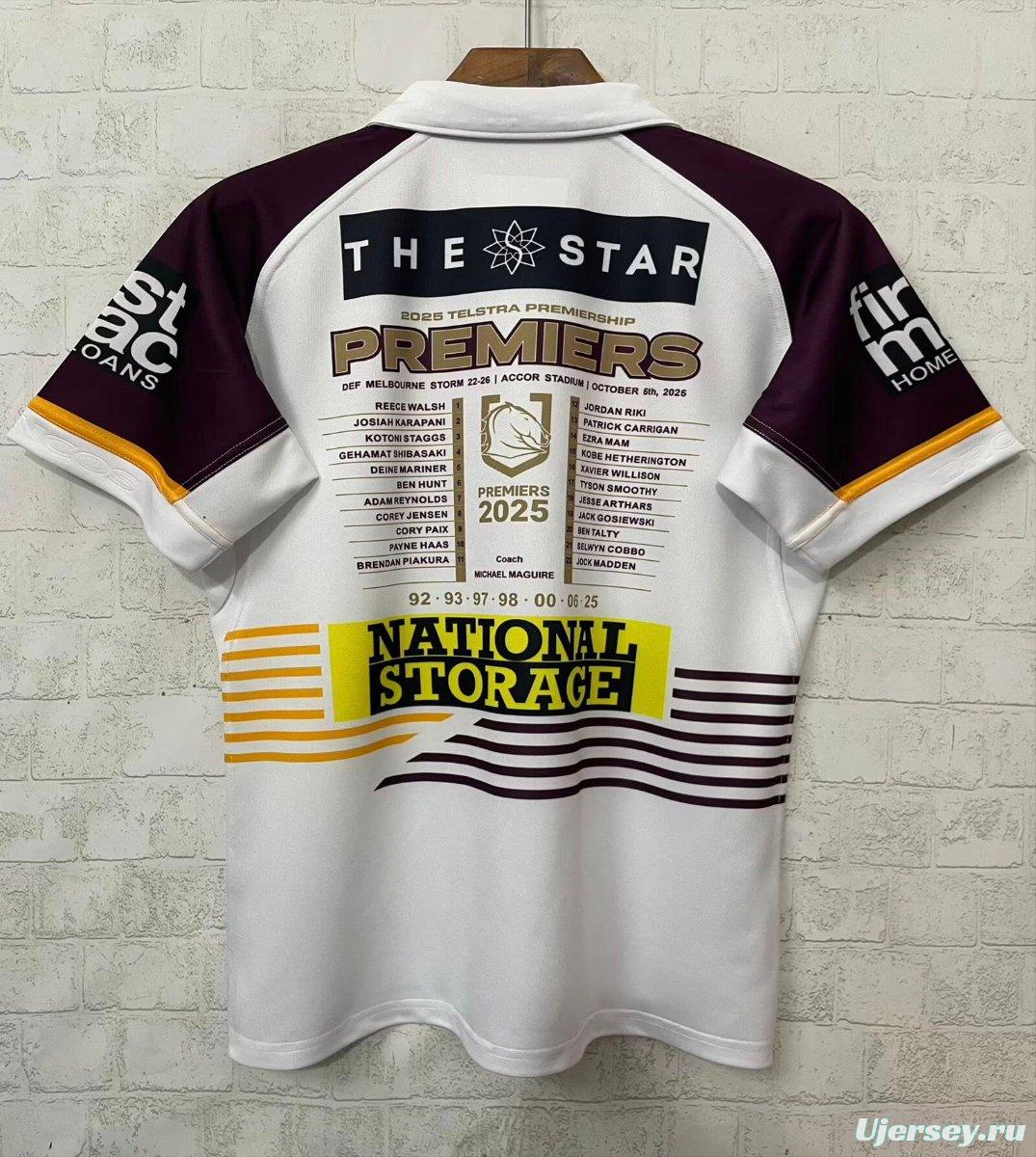 25/26 Brisbane Broncos White with Maroon Sleeves and Diagonal Geometric Stripes  Champion Jersey