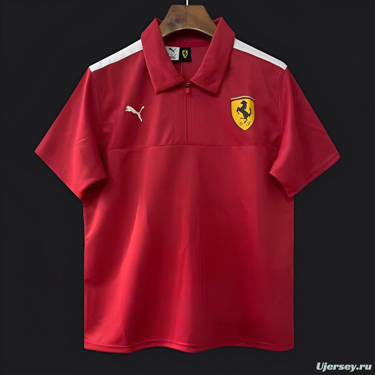 25/26 F1 Scuderia Ferrari Red with White Shoulder Stripes Polo Jersey