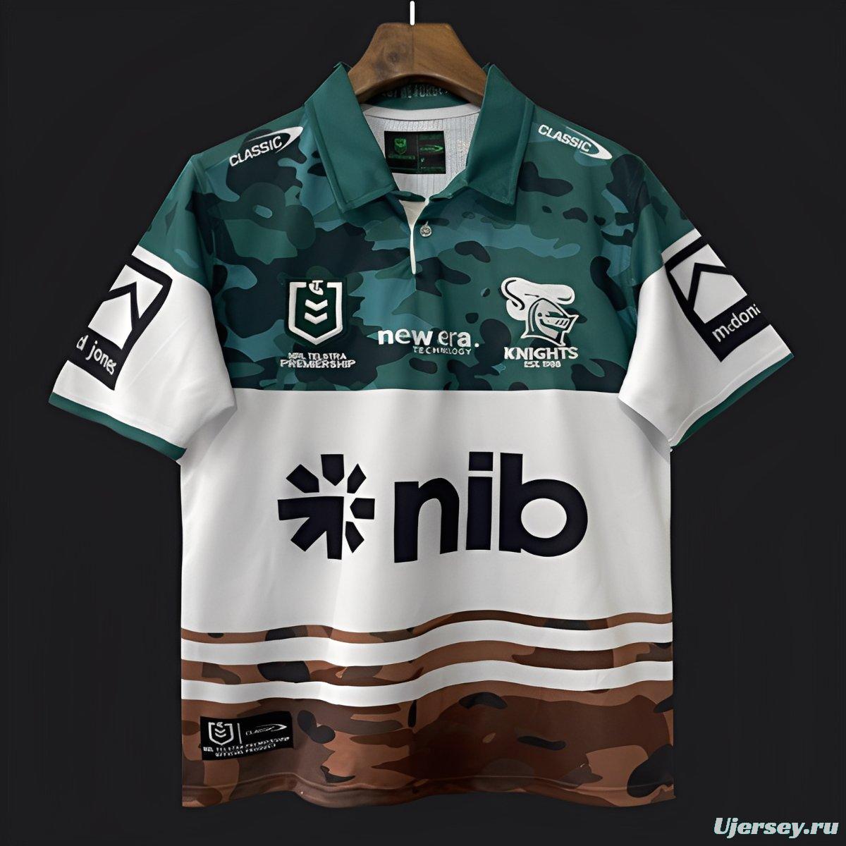 25/26 Newcastle Knights White with Green and Brown Camouflage Jersey