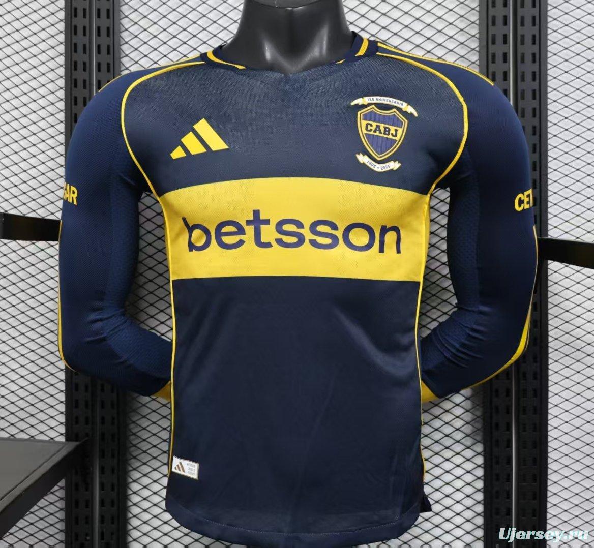 25/26 Player Version Boca Juniors Home Navy Blue with Yellow Chest Band Long Sleeve Jersey
