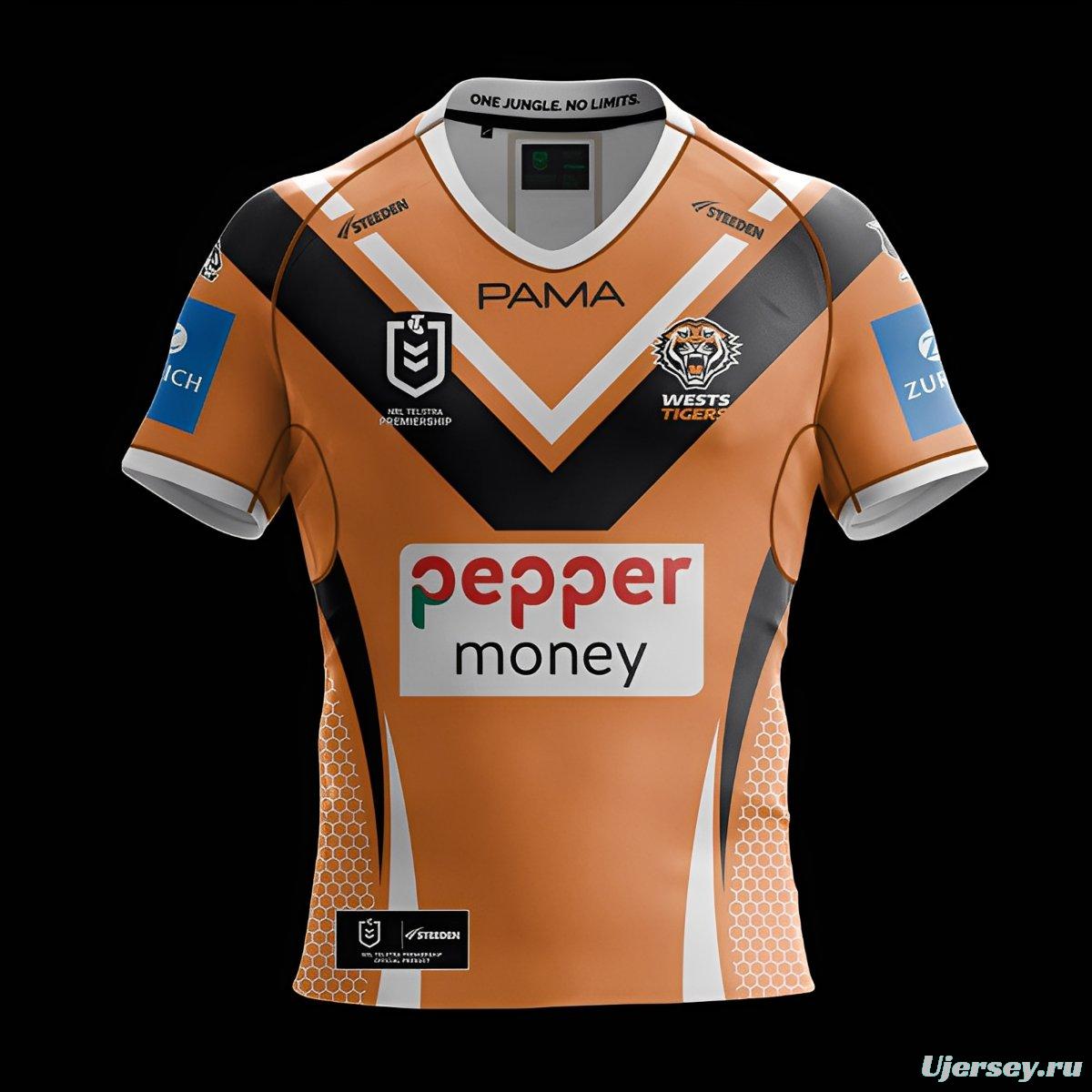 25/26 Wests Tigers Orange with Black Chevron and Honeycomb Pattern Jersey