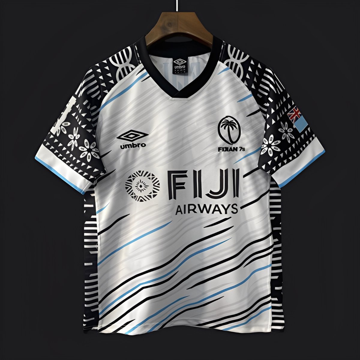 2025 Fiji 7s White with Wave Pattern and Traditional Tapa Cloth Design Jersey