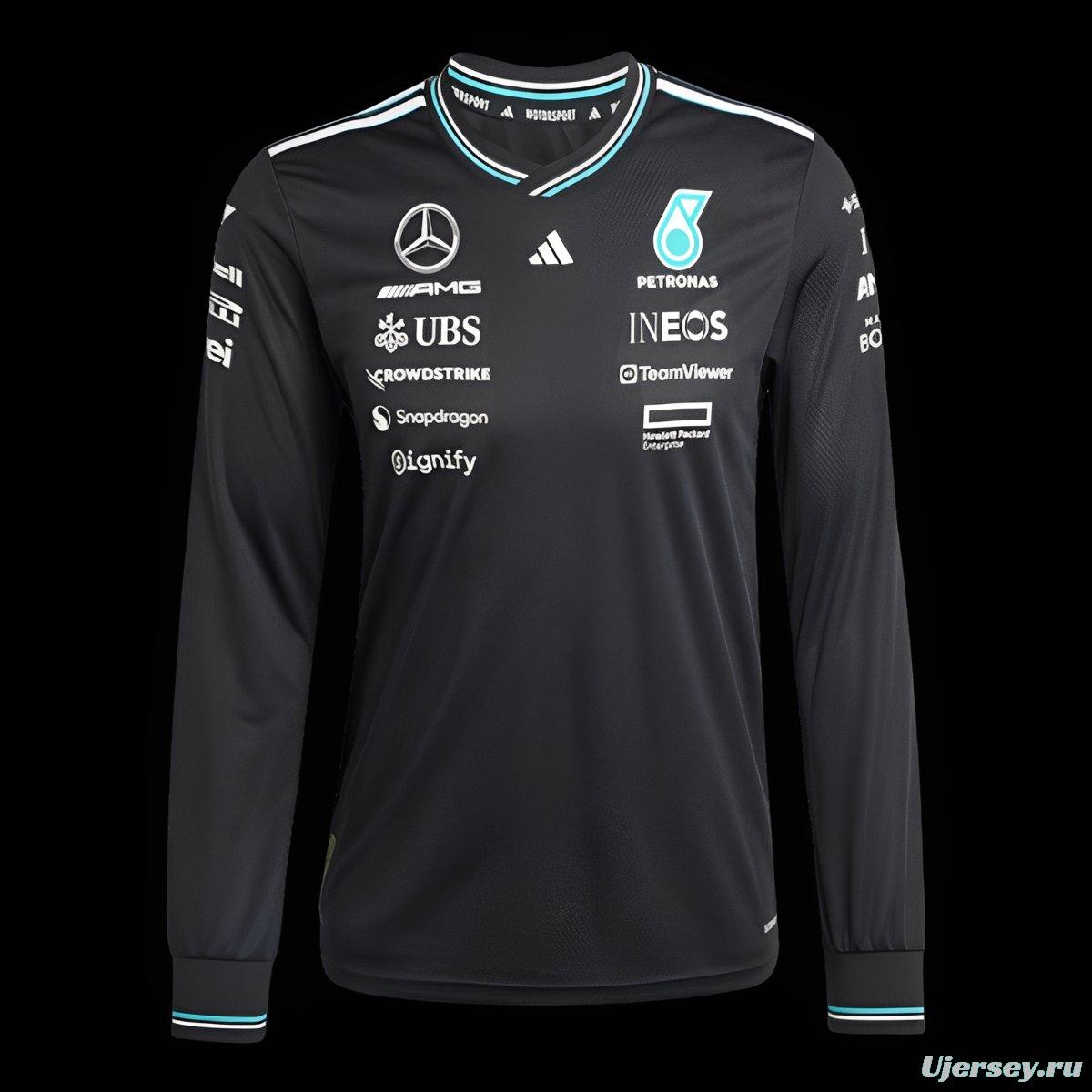 2026 F1 Mercedes-AMG Petronas F1 Team Black with Teal Trim Long Sleeve Shirt