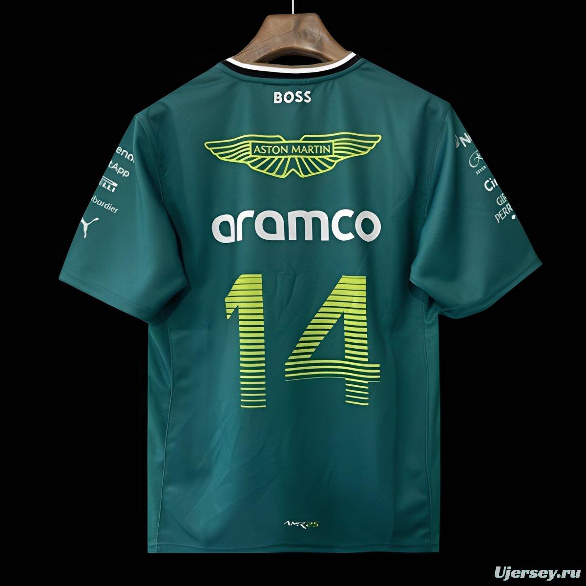 2025 F1 Aston Martin Aramco F1 Team Dark Green with Gold Trim Jersey #14  Aramco