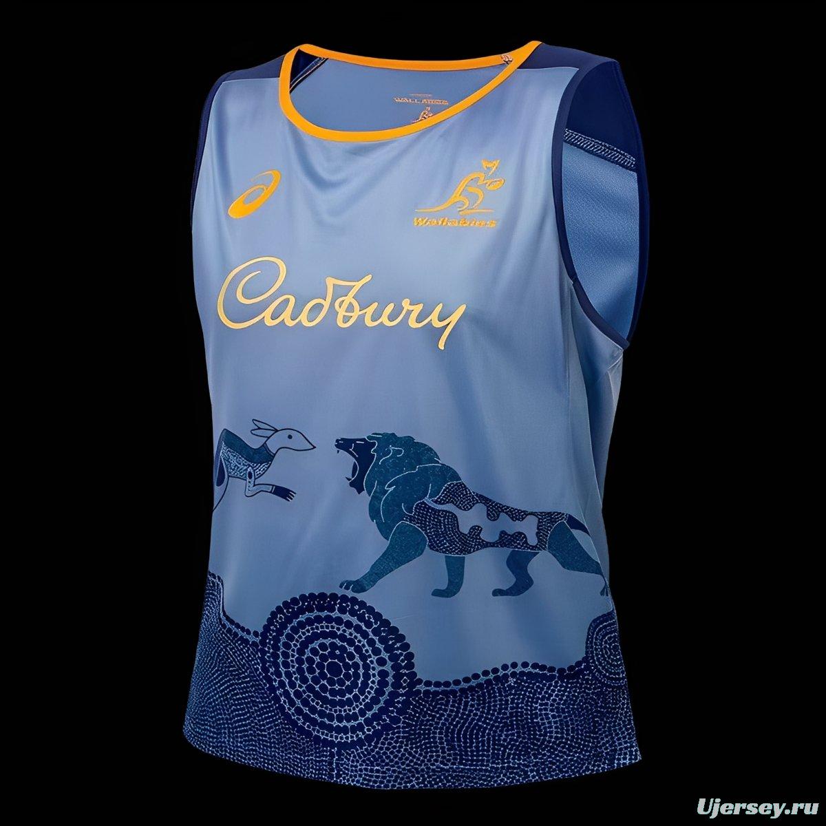 2026 Australia Wallabies Light Blue with Indigenous Art Design Training Singlet Jersey