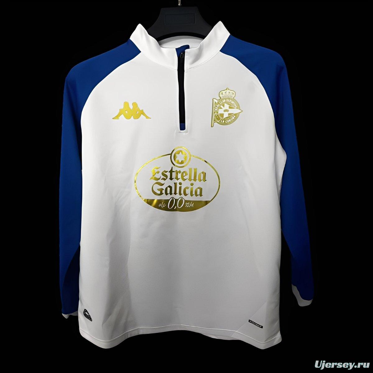 25/26 Deportivo La Coruna White with Blue Half Zipper Jacket