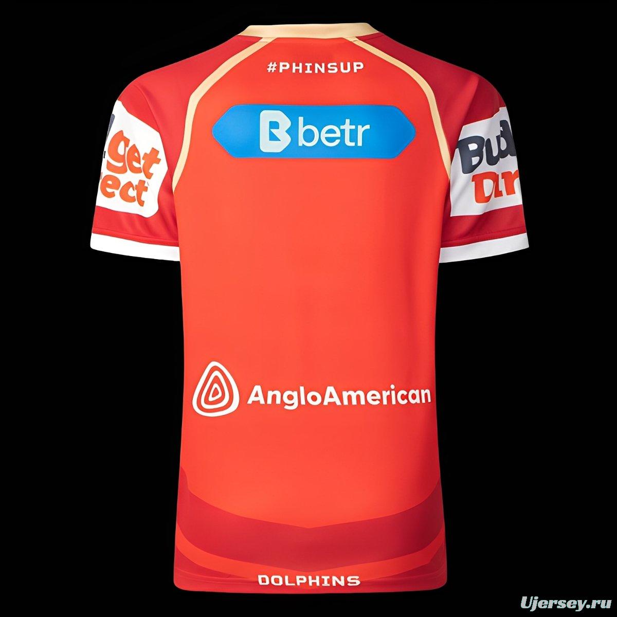 2025 Redcliffe Dolphins Red with Tonal Hoops Home Jersey