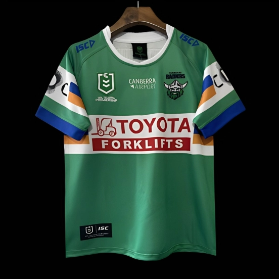 25/26 Canberra Raiders Green with White, Blue and Gold Stripes Jersey