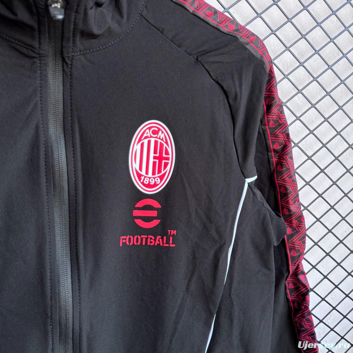 25/26 AC Milan Black/Pink Full Zipper Windbreaker + Long Pants