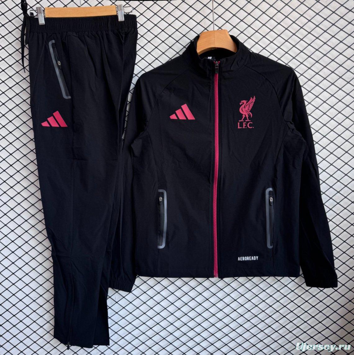 25/26 Liverpool Black/Red Full Zipper Windbreaker + Long Pants